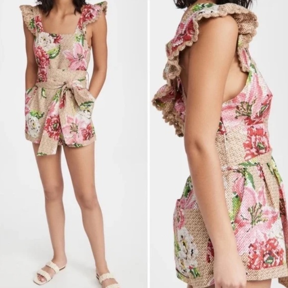 NWOT FARM Rio Womens Floral Open Crossed Back Strap Frills Romper - S - Picture 4 of 16